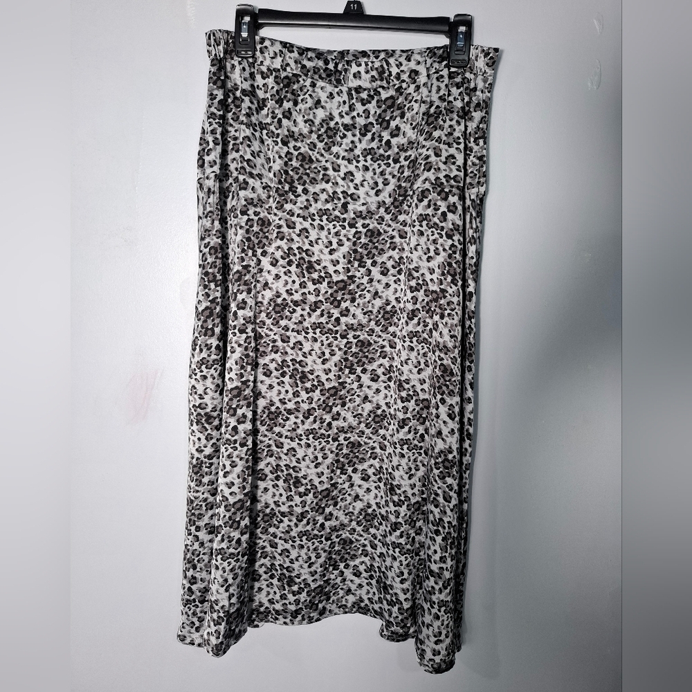 Status by Chenault Women Leopard Animal Print A-Line Slit Midi Skirt L Feminine - Picture 7 of 15